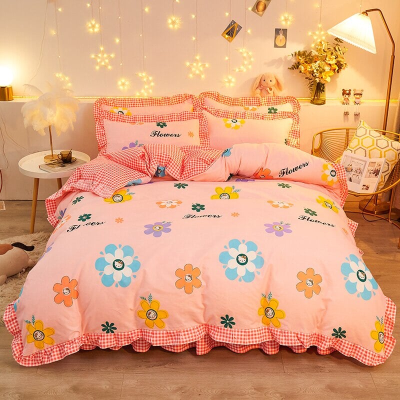 Pink Floral Bedding Set Collection with Bed Sheet-Kawaii Dream