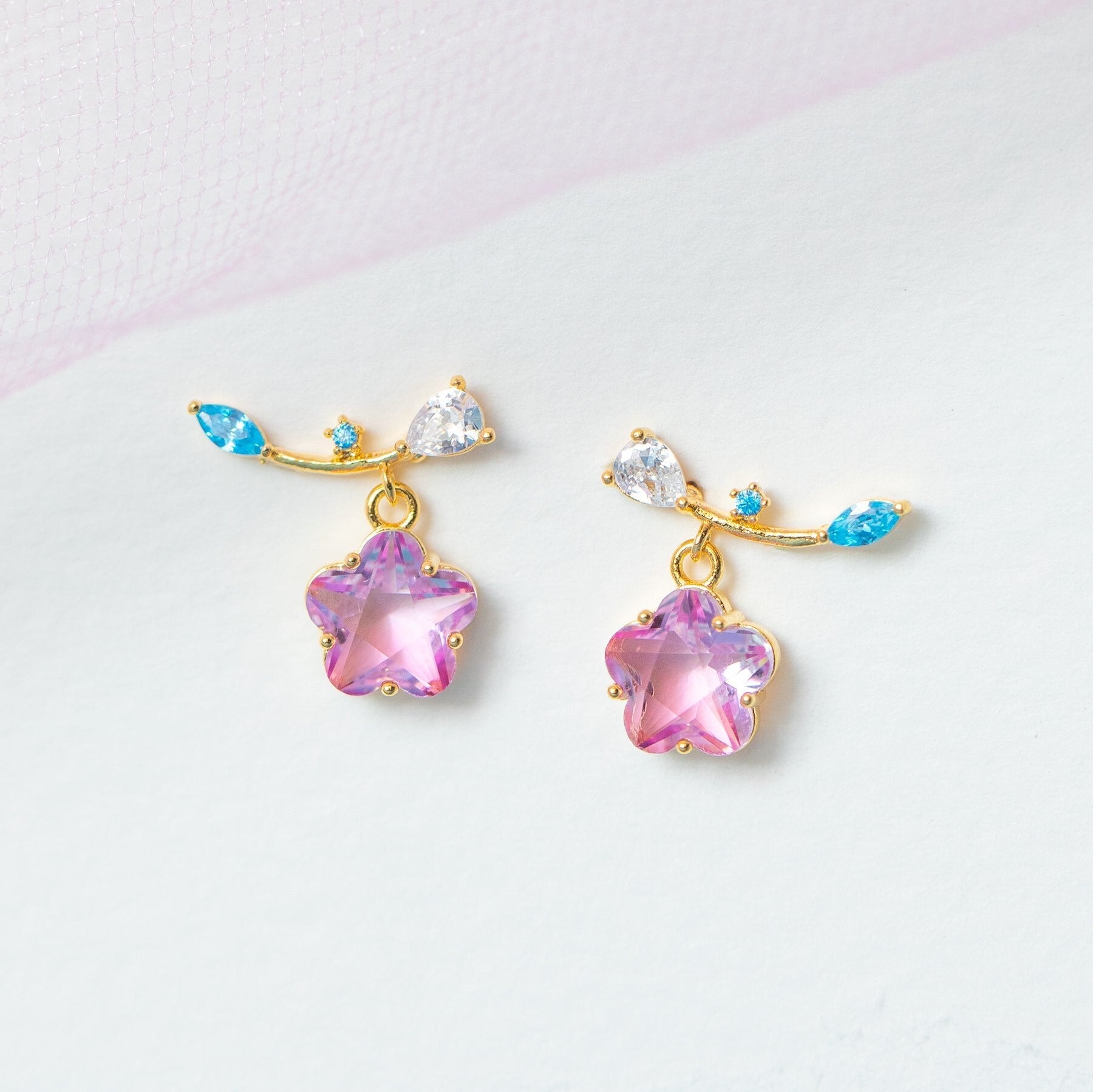 Pink Shooting Star Gold-Plated Stud Earrings-Kawaii Dream