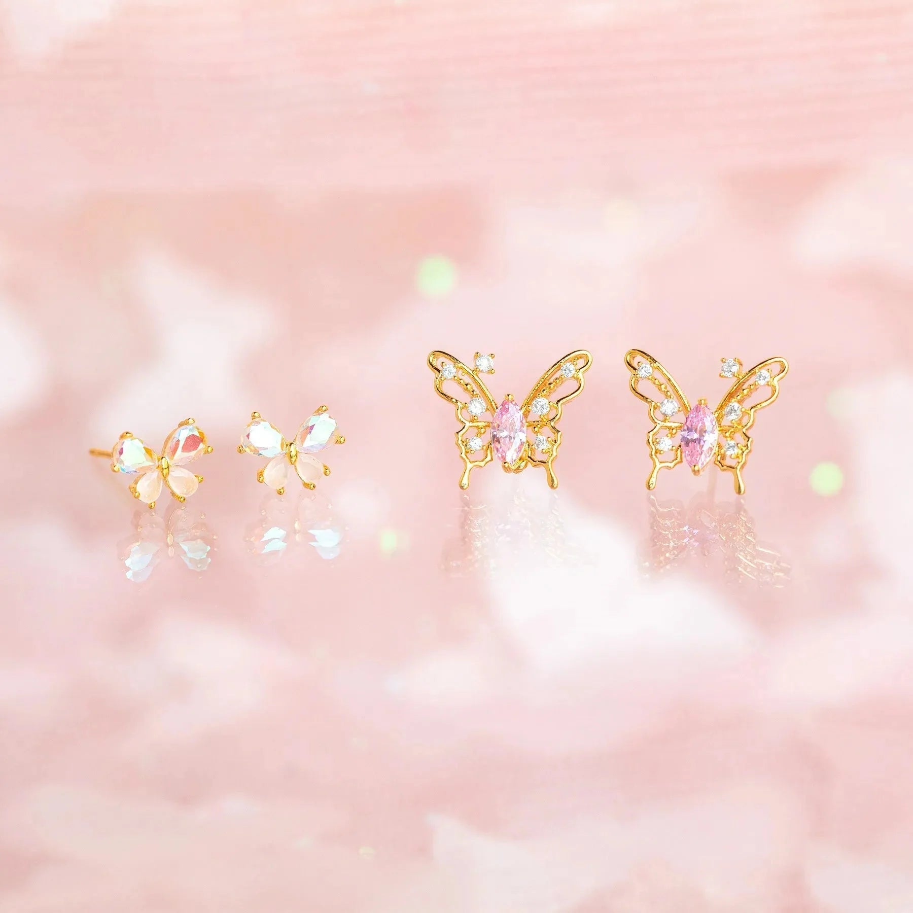 Pink Starry Butterfly Gold-plated Stud Earrings-Kawaii Dream