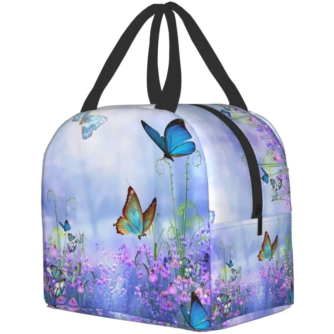 Purple Butterfly Flowers Insulated Lunch Bag-Kawaii Dream