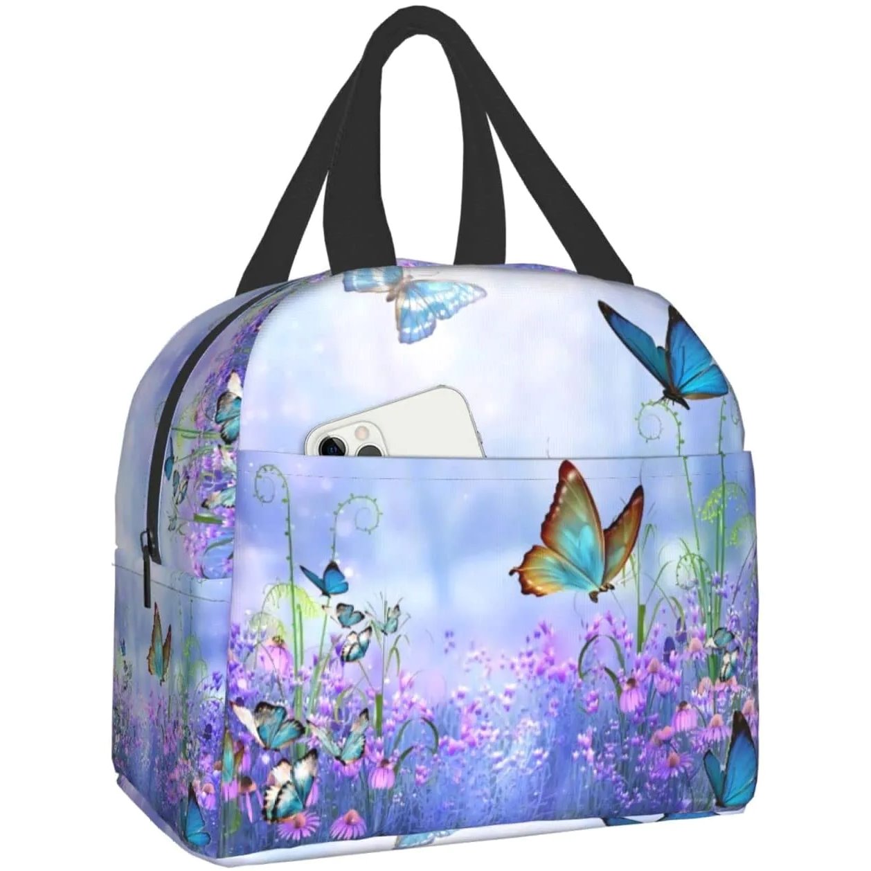 Purple Butterfly Flowers Insulated Lunch Bag-Kawaii Dream
