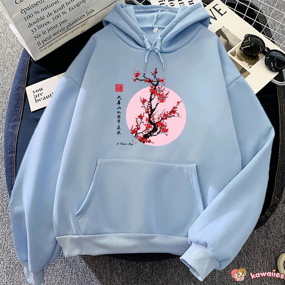 Red Sakura Branch Moon Unisex Hoodie-Kawaii Dream