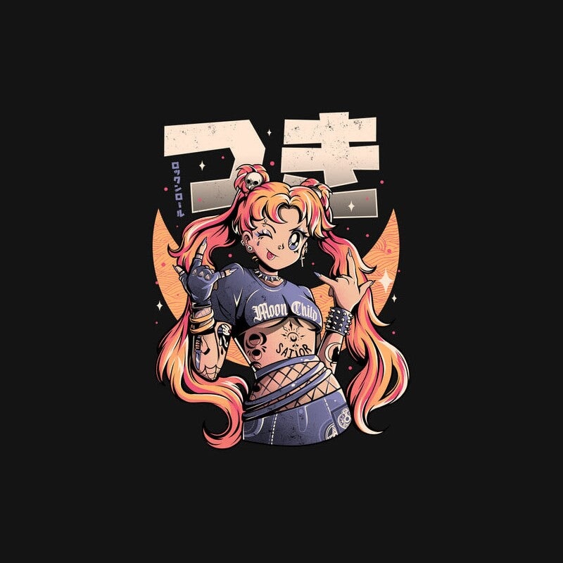 Rock On Usagi Tsukino Stone Wash Oversized Tee-Kawaii Dream