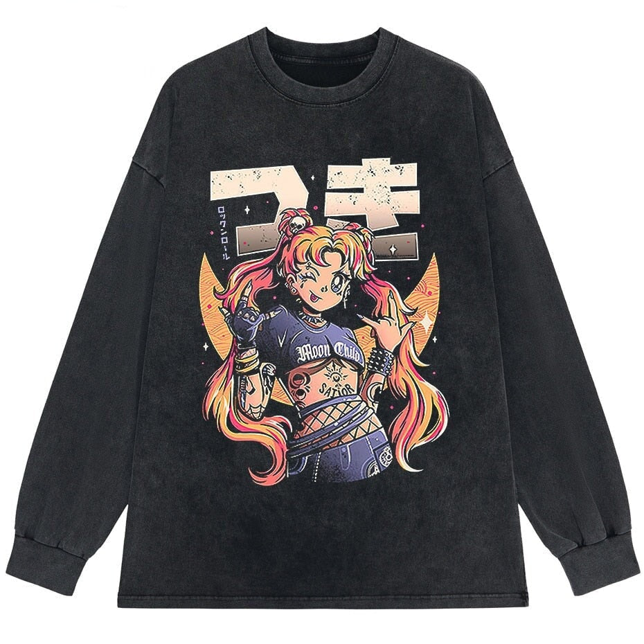 Rock On Usagi Tsukino Stone Wash Sweatshirt-Kawaii Dream