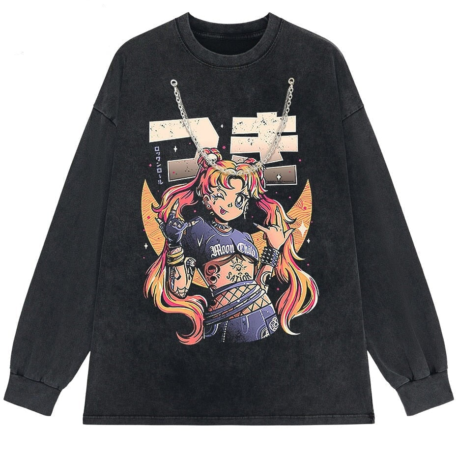 Rock On Usagi Tsukino Stone Wash Sweatshirt-Kawaii Dream