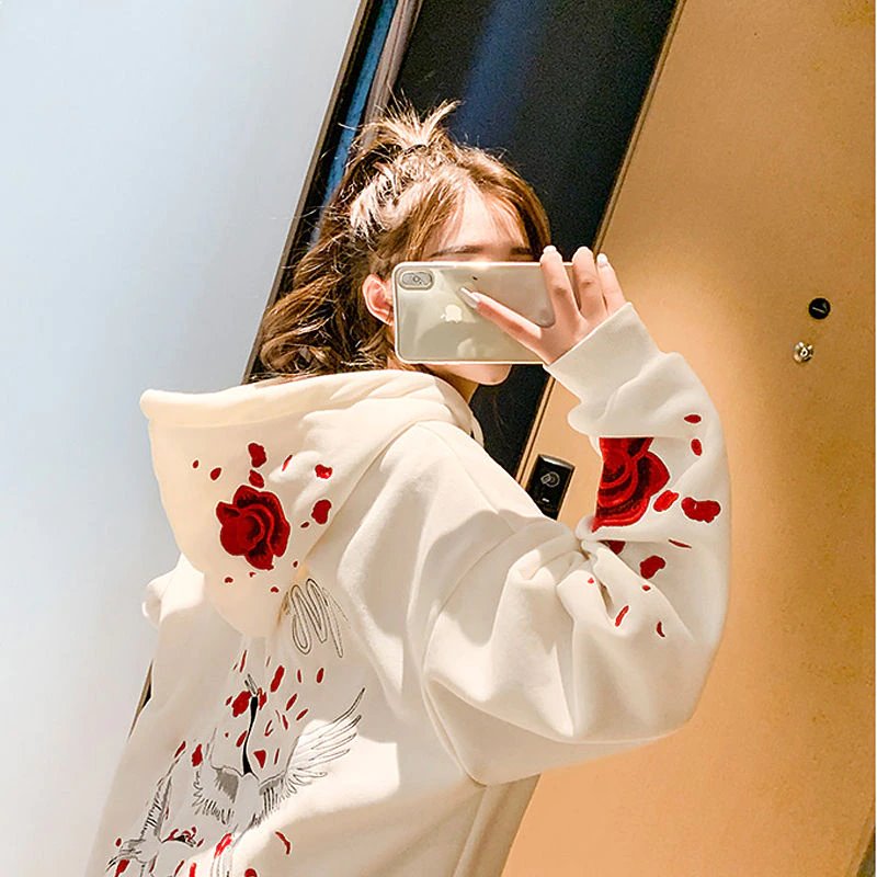 Romantic Couple Red-crowned Cranes Hoodie-Kawaii Dream