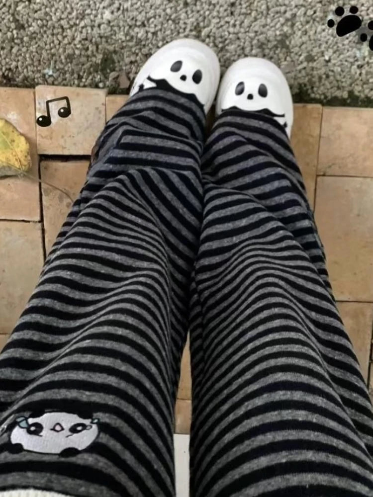 Kawaii Panda Stripe Wide Leg Pants
