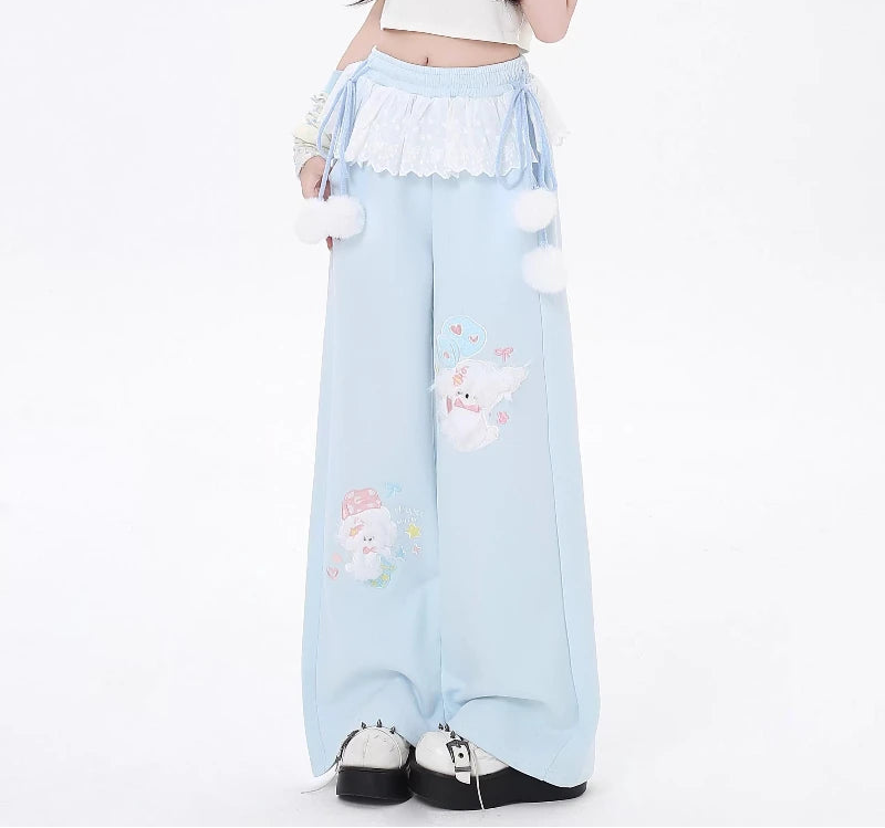 Pink Puppy Lace Wide Leg Sweatpants