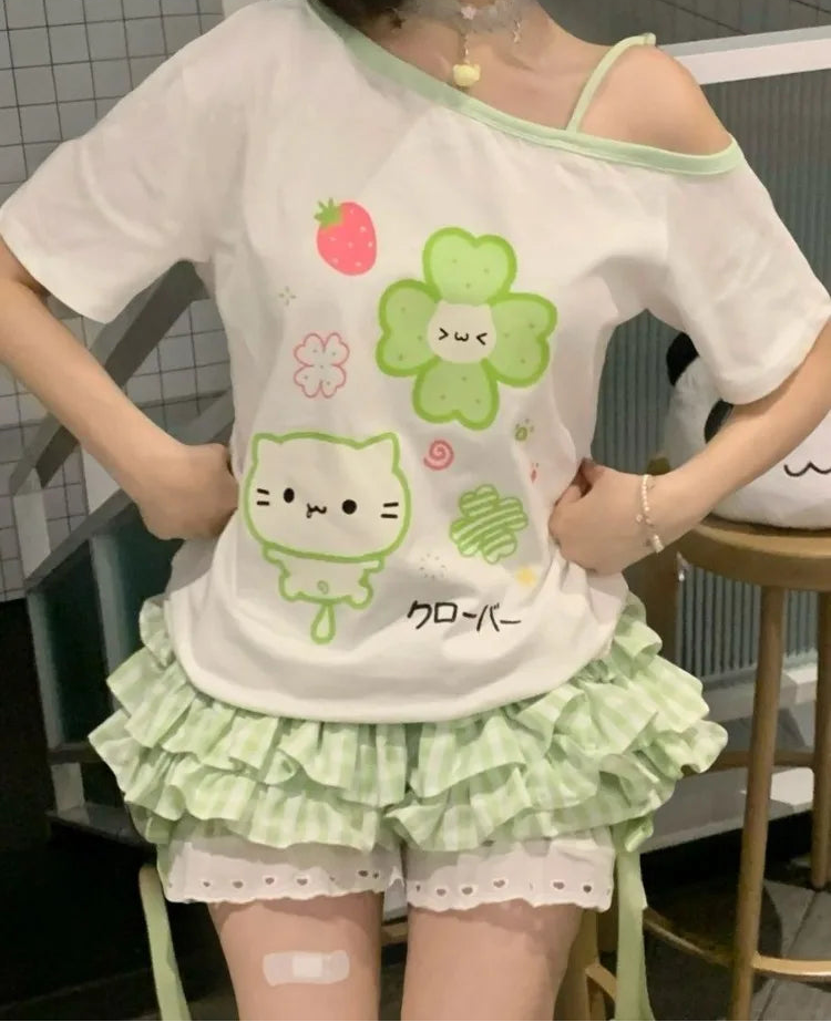 Cartoon Off-Shoulder Tee
