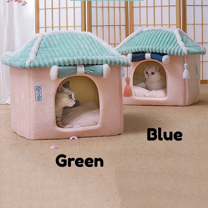 Sakura Temple Pink Green Shrine Cat Dog Bed Hideout House-Kawaii Dream