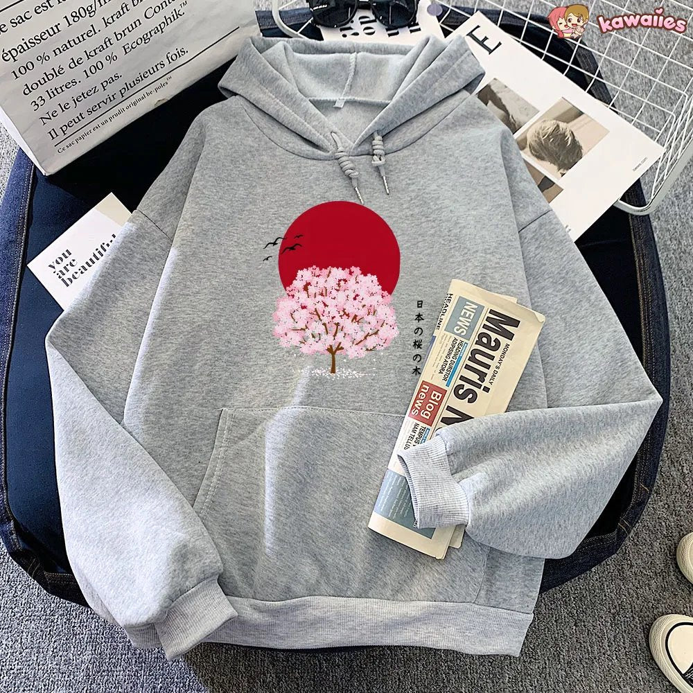 Sakura Tree Blood Red Moon Unisex Hoodie-Kawaii Dream