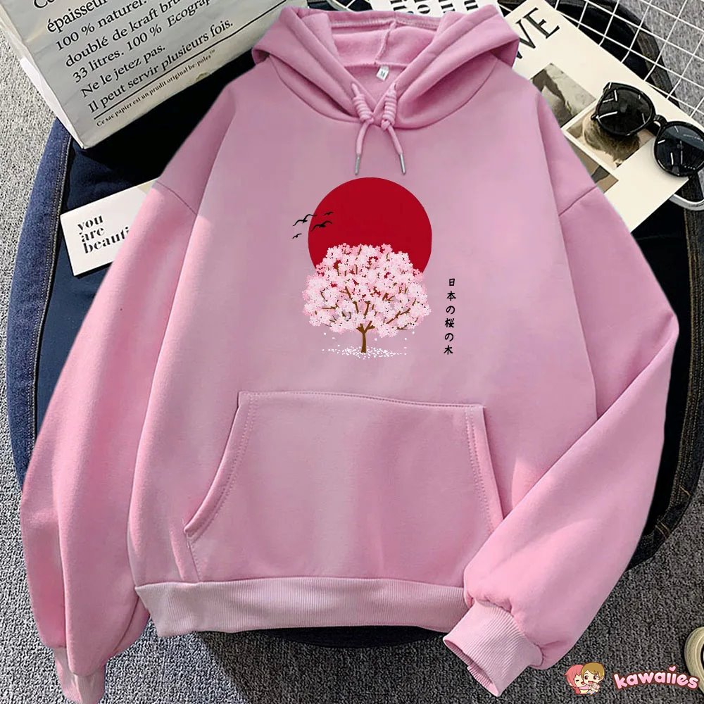 Sakura Tree Blood Red Moon Unisex Hoodie-Kawaii Dream