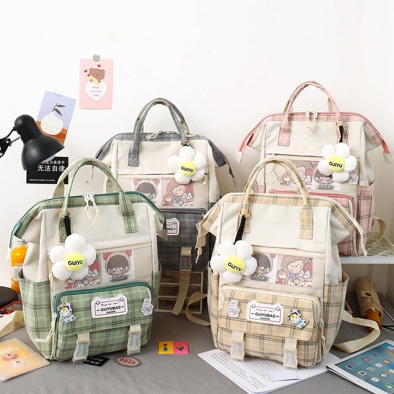 Set of 5 Kawaii Plaid Backpack Bag Collection-Kawaii Dream
