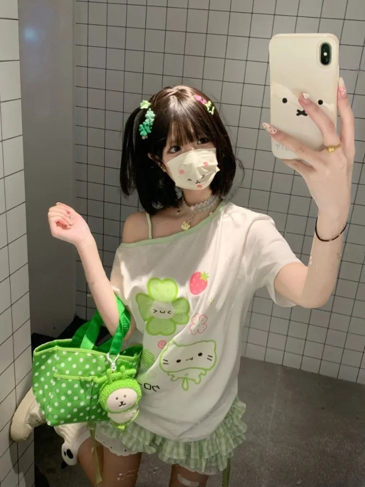 Cartoon Off-Shoulder Tee
