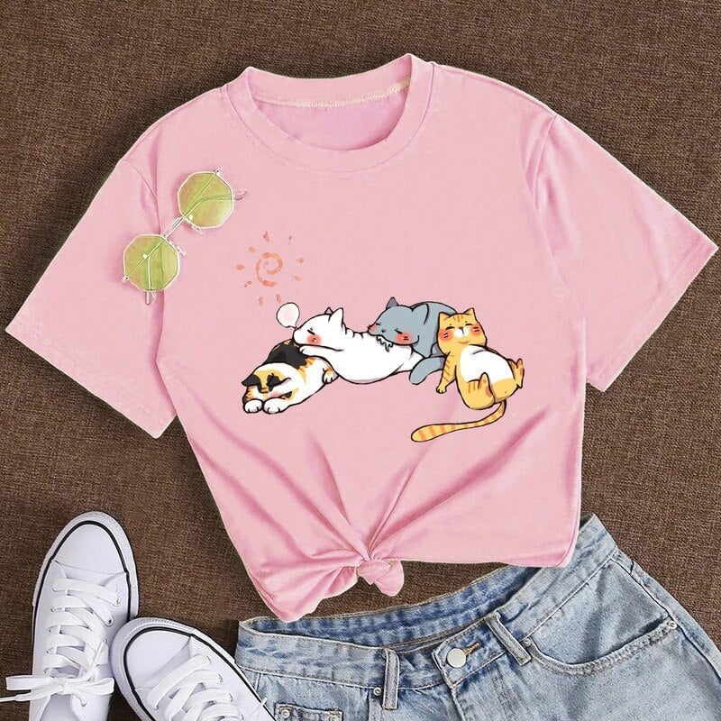 Sleepy Cats Short Sleeve Women's Tee-Kawaii Dream