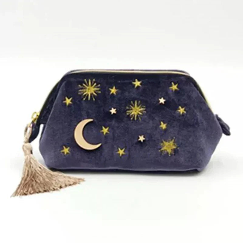 Starry Night Velvet Embroidery Cosmetic Travel Makeup Bag-Kawaii Dream