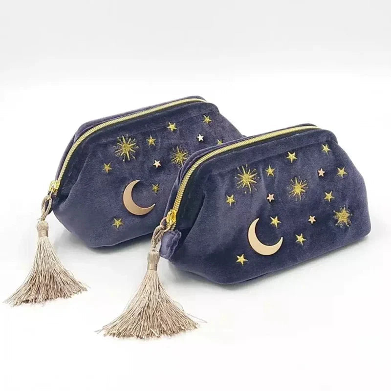 Starry Night Velvet Embroidery Cosmetic Travel Makeup Bag-Kawaii Dream