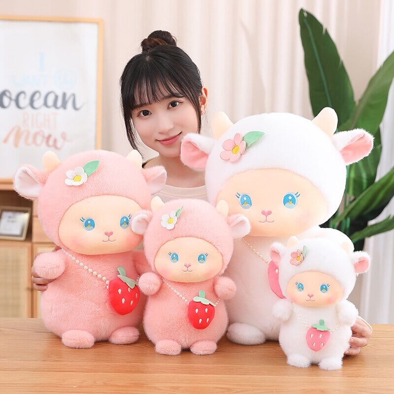 Strawberry White Pink Sheep Lamb Plushie-Kawaii Dream