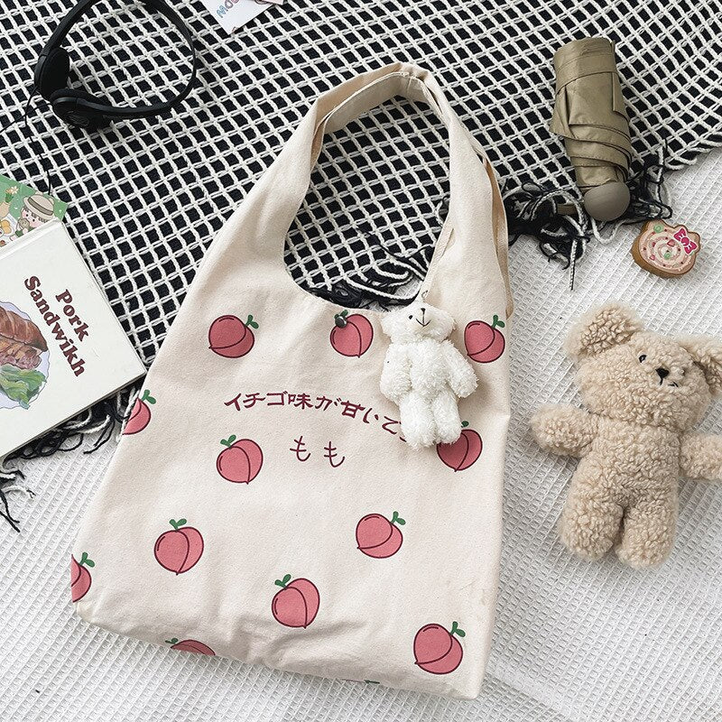 Sweet Peach Canvas Tote Bag-Kawaii Dream