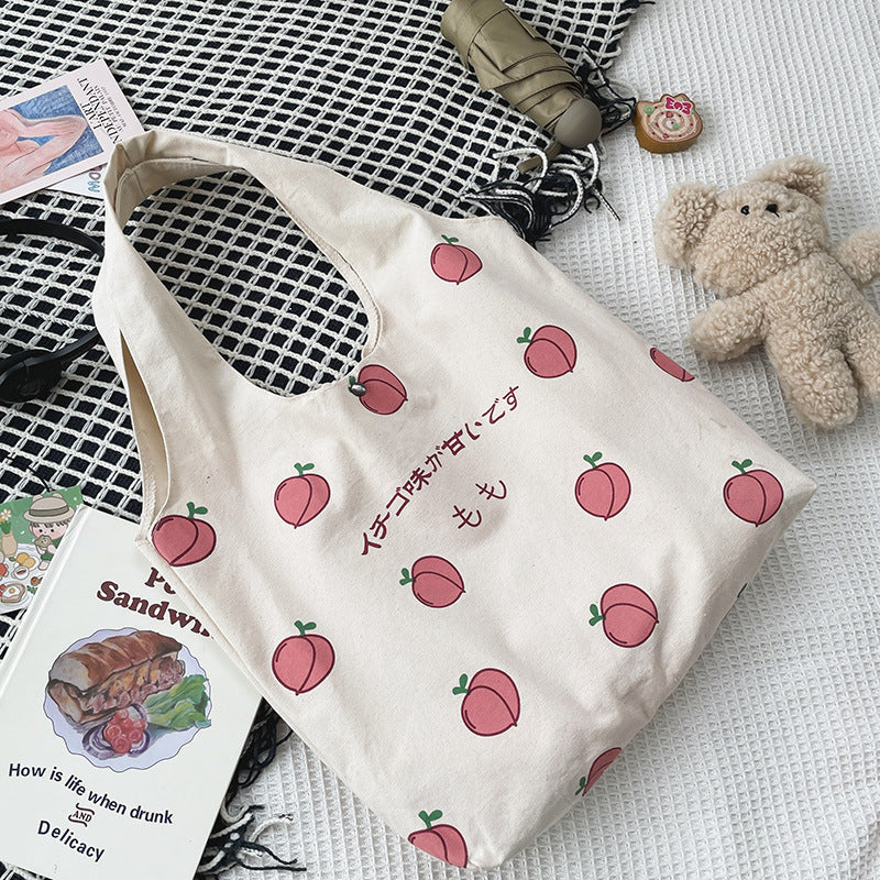 Sweet Peach Canvas Tote Bag-Kawaii Dream
