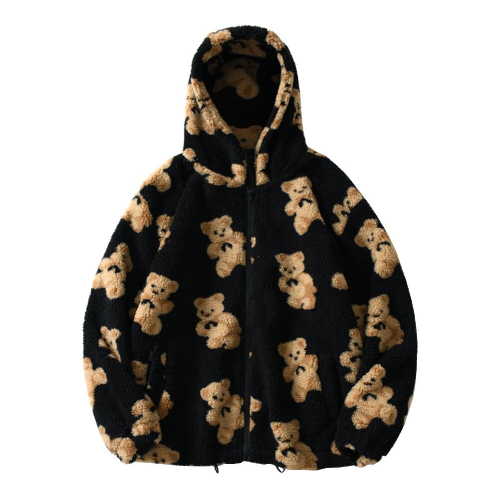 Teddy Bear Fleece Hooded Zip-up Jacket-Kawaii Dream