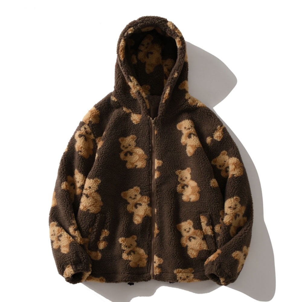 Teddy Bear Fleece Hooded Zip-up Jacket-Kawaii Dream
