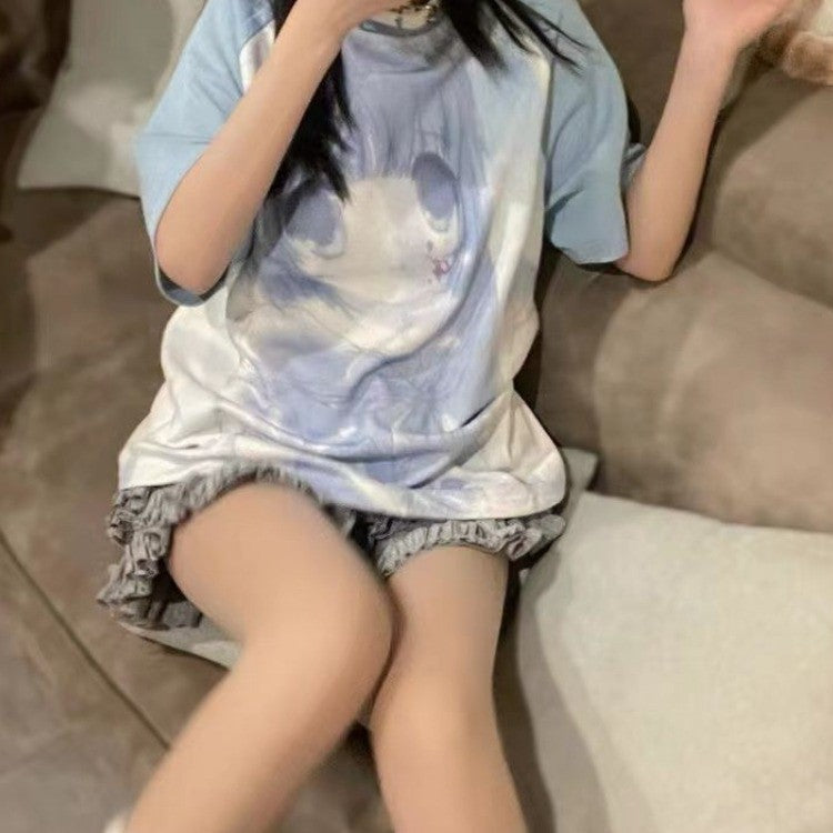 White Anime Washed Blue Girl Two-tone Women's Tee-Kawaii Dream