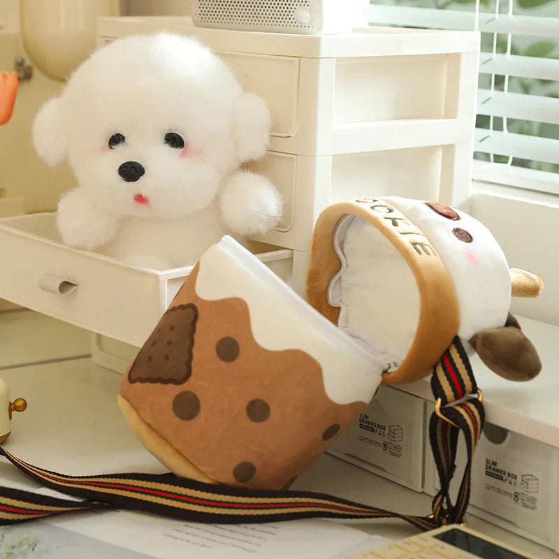 White Bichon Frisé Plushie Bubble Tea Cookie Bag-Kawaii Dream