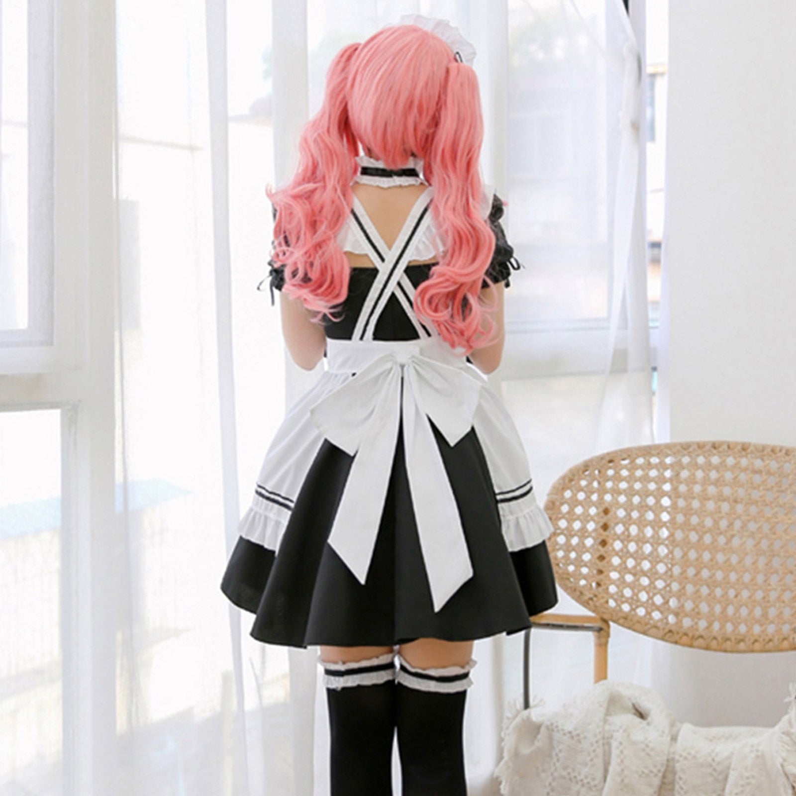White Black Striped Lolita Maid Cosplay Women's Dress-Kawaii Dream