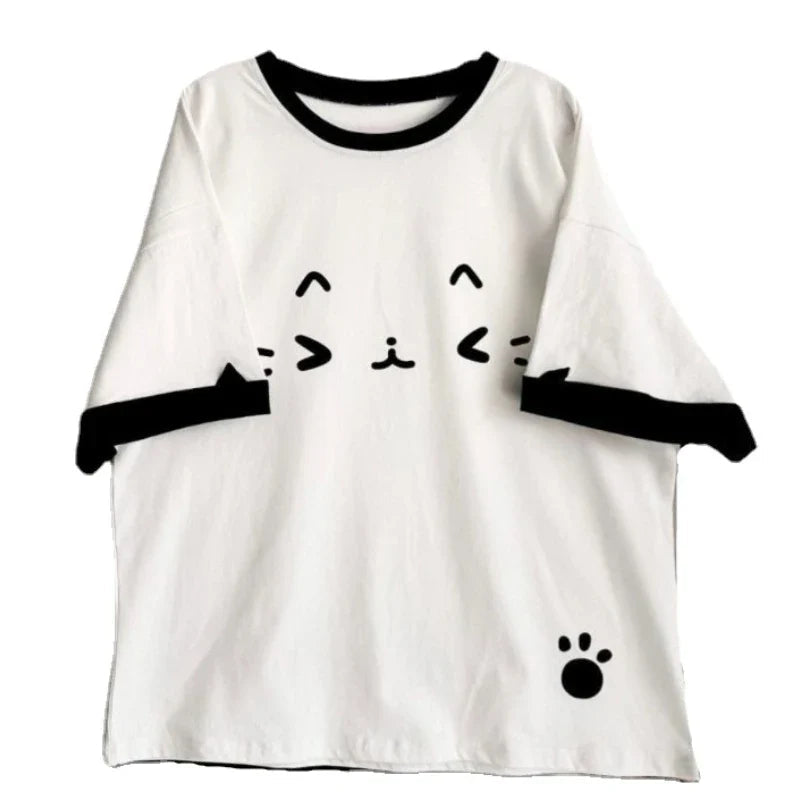 White Cute Cat Emoji Women's Top-Kawaii Dream