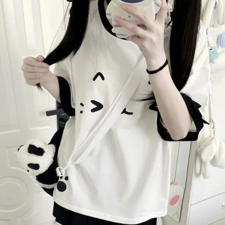 White Cute Cat Emoji Women's Top-Kawaii Dream