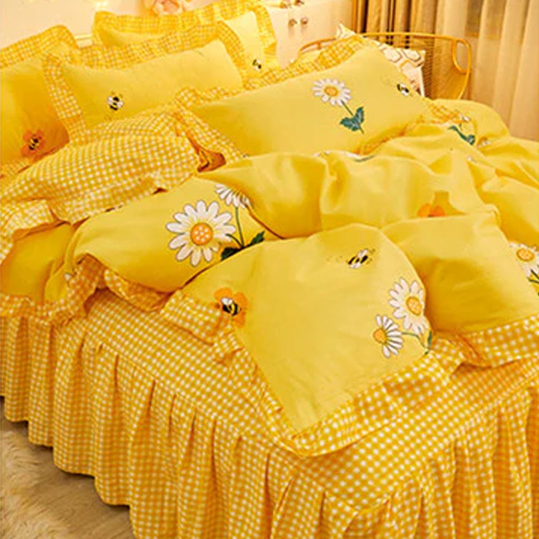 Yellow Floral Bedding Set Collection with Bed Sheet-Kawaii Dream