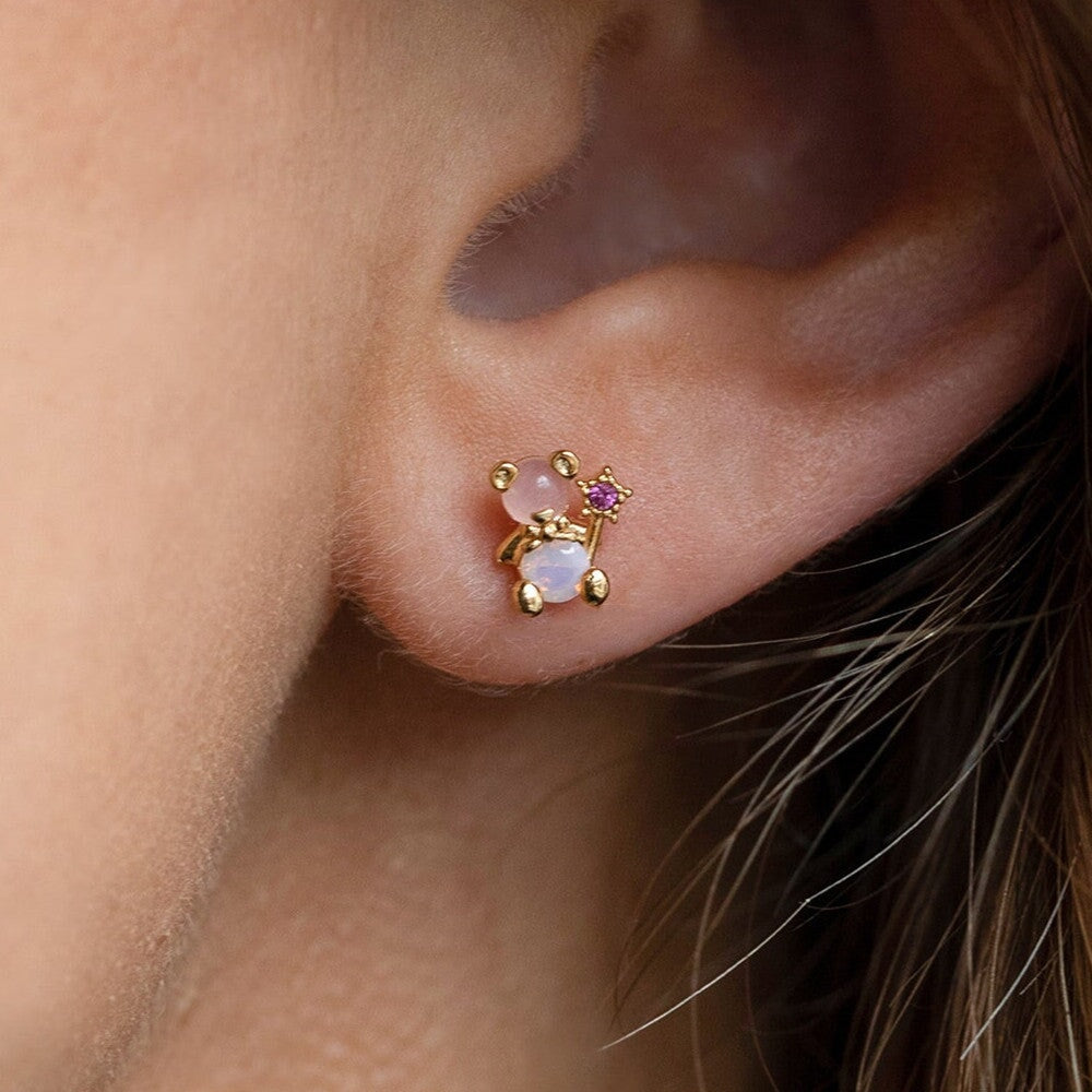 Zircon Light Pink Round Gold-plated Earring-Kawaii Dream