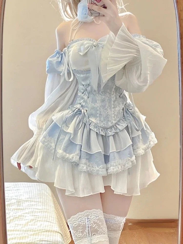 blue babydoll dress Blue Babydoll Ruffled Outfit Set L
