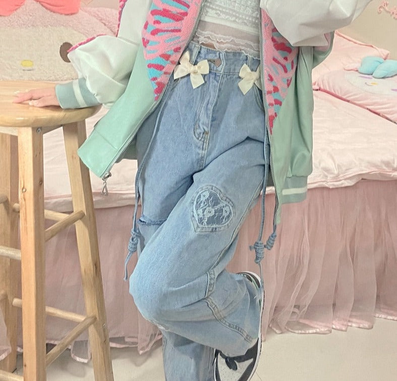 Bow Embellished Denim Jeans