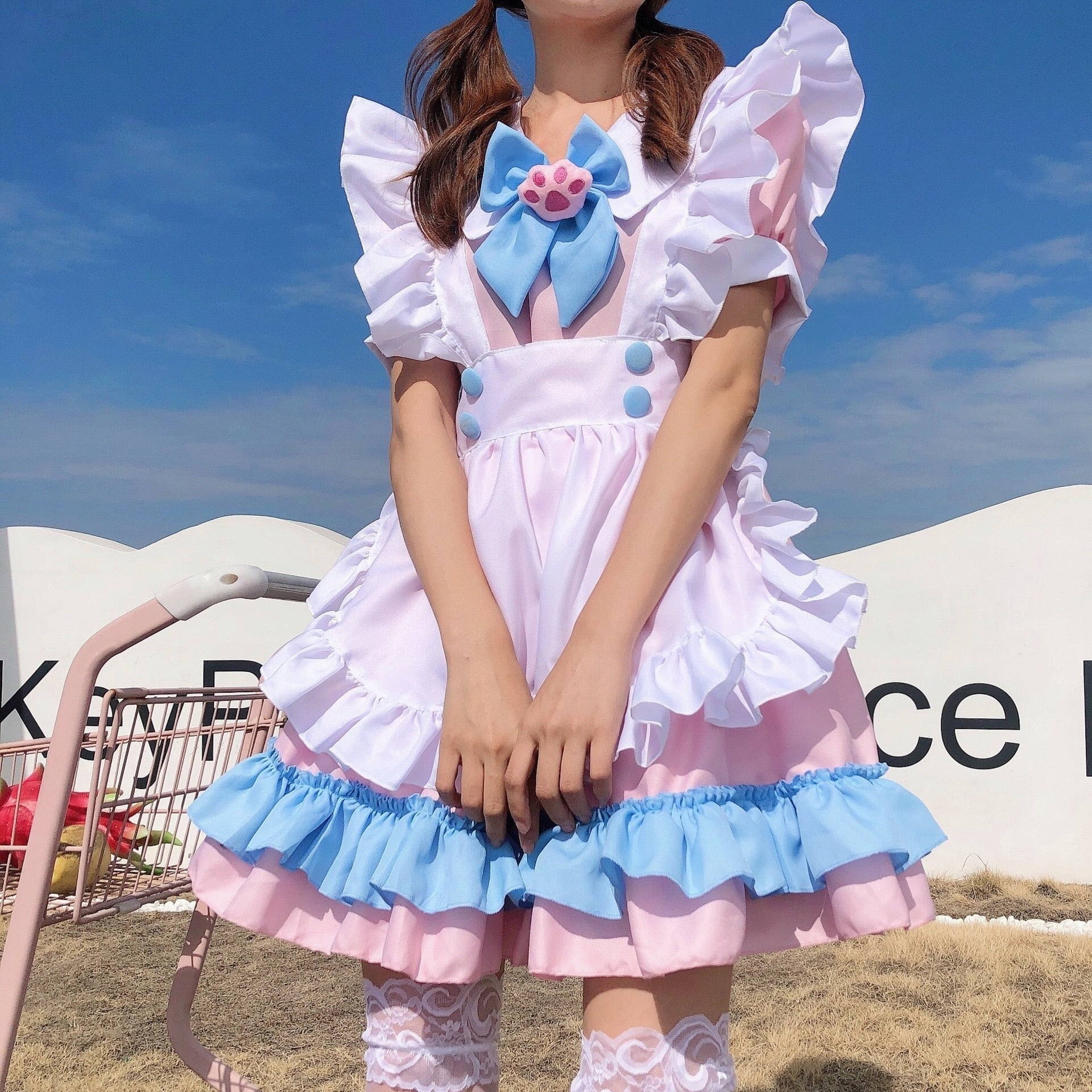maid dress blue Sexy Women Kawaii Lolita Pink Blue Maid Outfit Cosplay Costume Lovely Dress  Girl