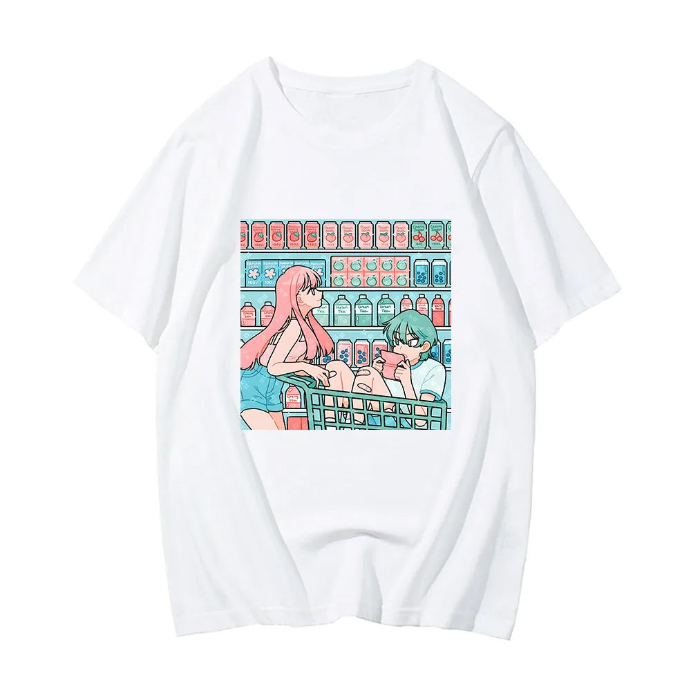 Anime Graphic Couple Shopping Unisex Tee-Kawaii Dream