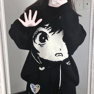 Anime Kawaii Girl Face Oversized Long Sleeve Streetwear-Kawaii Dream