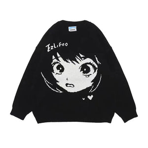 Anime Kawaii Girl Face Oversized Long Sleeve Streetwear-Kawaii Dream