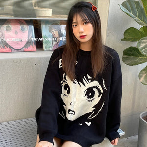 Anime Kawaii Girl Face Oversized Long Sleeve Streetwear-Kawaii Dream