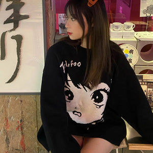 Anime Kawaii Girl Face Oversized Long Sleeve Streetwear-Kawaii Dream