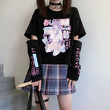 Anime Purple White Black E-girl Shooter Graphic Harajuku T Shirt & Arm Warmers-Kawaii Dream