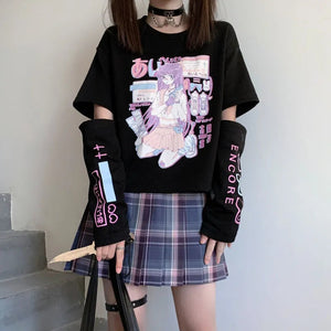 Anime Purple White Black E-girl Shooter Graphic Harajuku T Shirt & Arm Warmers-Kawaii Dream