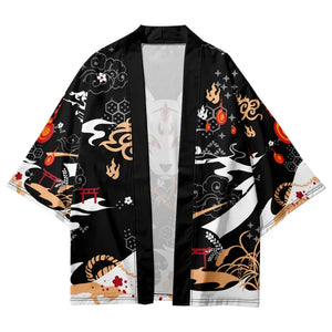 Anime White Fox Mask Pattern Unisex Kimono-Kawaii Dream