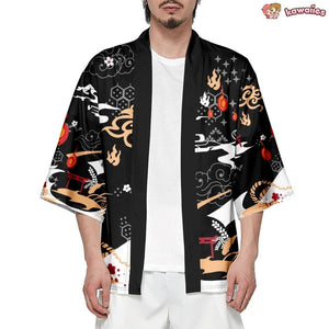 Anime White Fox Mask Pattern Unisex Kimono-Kawaii Dream