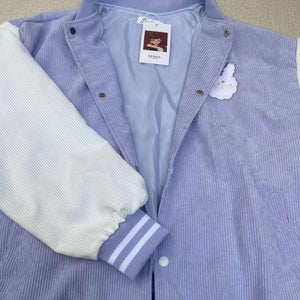 Baby Blue Bear Striped Women's Varsity Jacket-Kawaii Dream