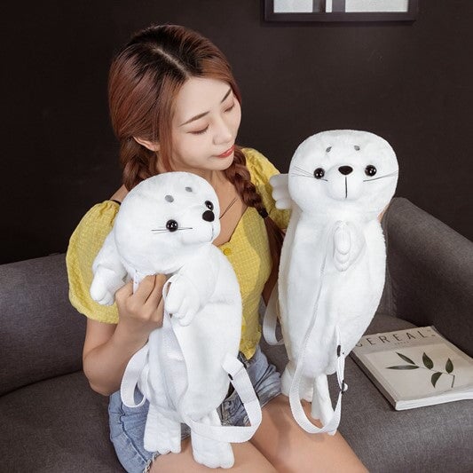Baby White Seal Plush Backpack-Kawaii Dream