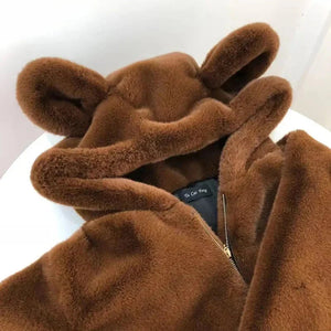 Bear Soft Faux Fur Hooded Coat-Kawaii Dream