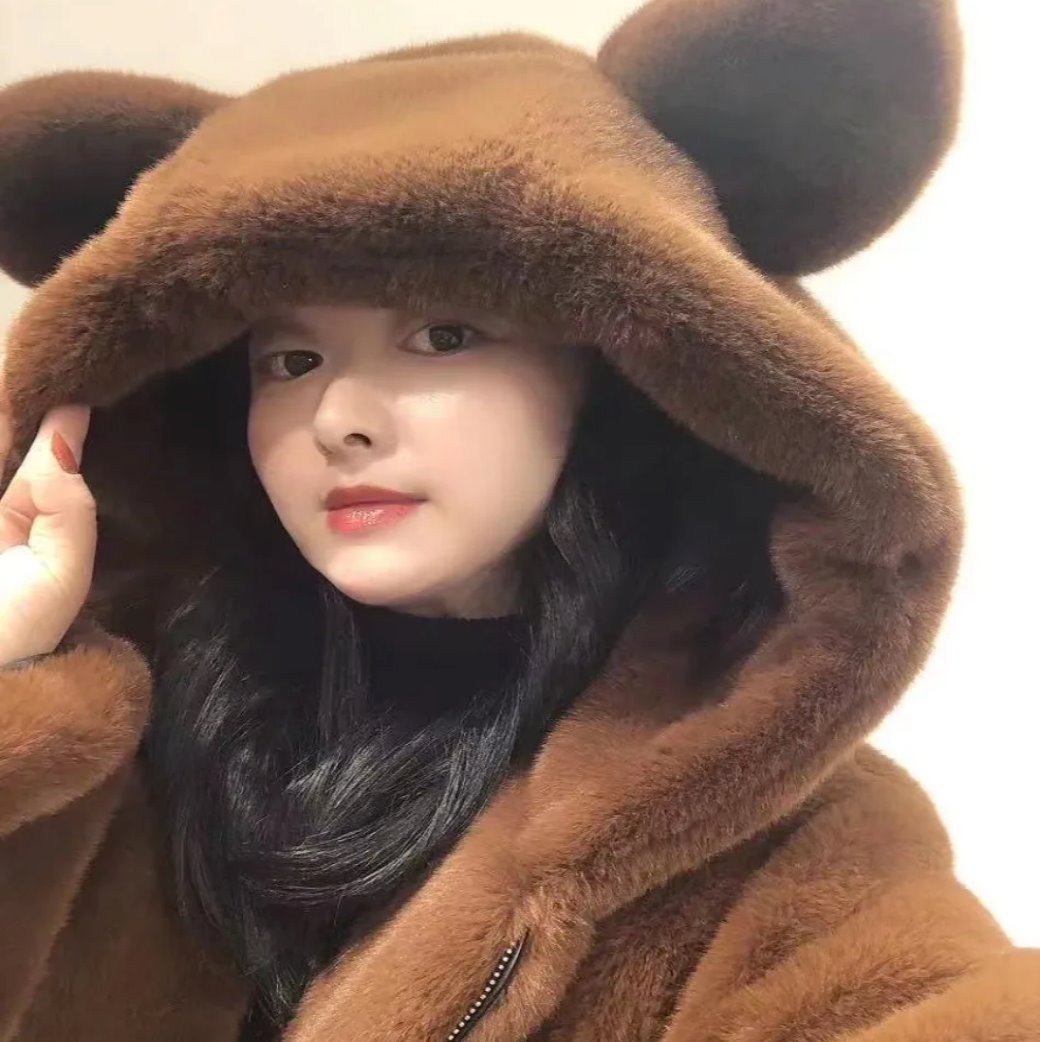 Bear Soft Faux Fur Hooded Coat-Kawaii Dream