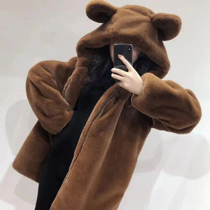 Bear Soft Faux Fur Hooded Coat-Kawaii Dream